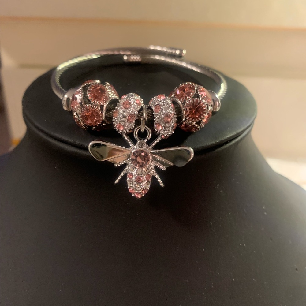 Elegant Silver and Pink Charm Bracelet